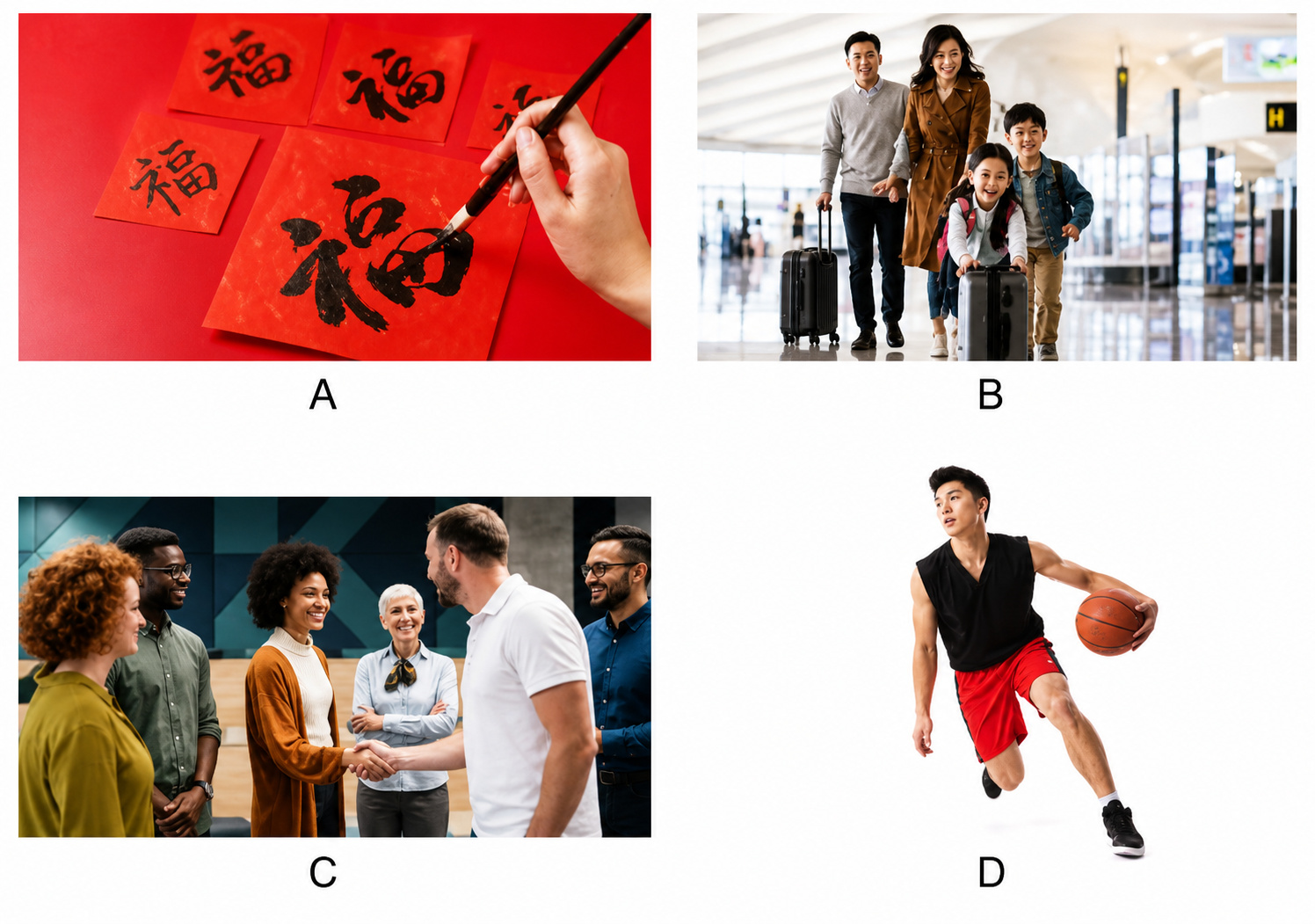 Hình A đến D cho câu 11-13